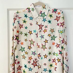 Saint Laurent Star Print Silk Button-Up - DRESS Multicolor on Cream